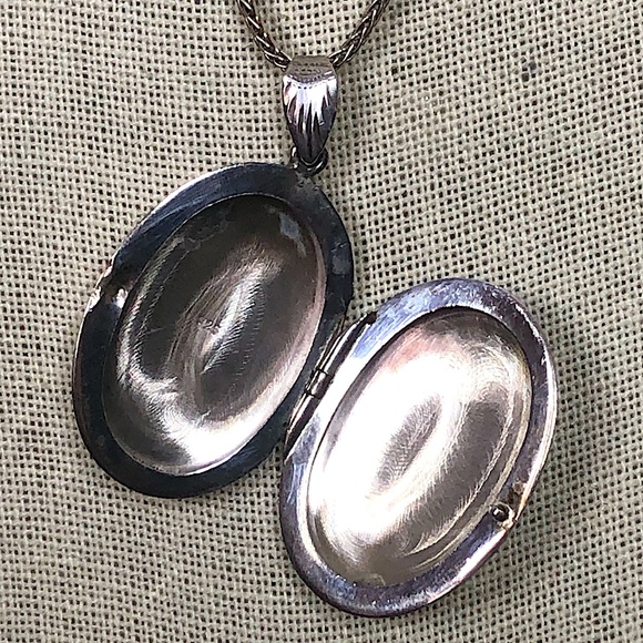 Sterling Silver Engraved Locket on Sterling Silver Wheat Chain Necklace - Picture 7 of 17